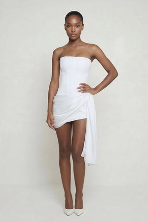 White Strapless Corset Sheath Mini Graduation Dress - KissProm