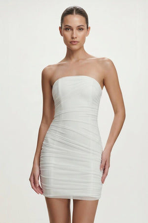 Ivory Strapless Sheath Ruched Graduation Dress - KissProm