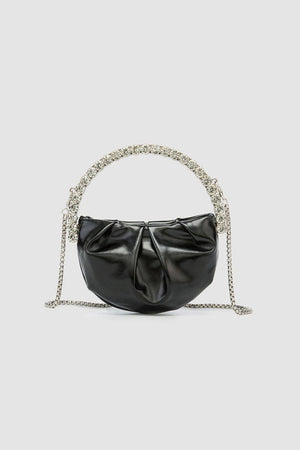 Women’s Rhinestone Handle Metallic Slouchy Evening Clutch Bags - KissProm