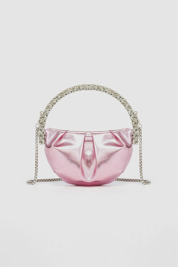 Women’s Rhinestone Handle Metallic Slouchy Evening Clutch Bags - KissProm