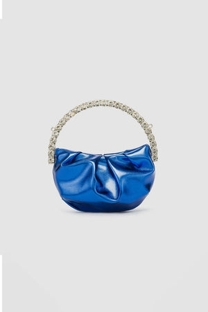 Women’s Rhinestone Handle Metallic Slouchy Evening Clutch Bags - KissProm