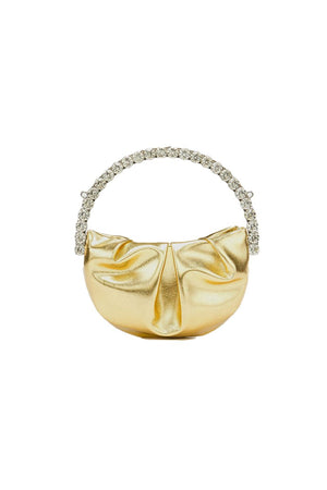 Women’s Rhinestone Handle Metallic Slouchy Evening Clutch Bags - KissProm