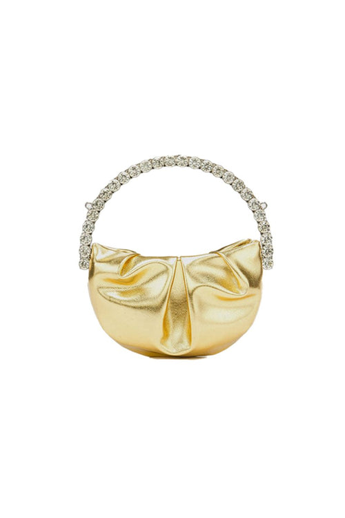 Women’s Rhinestone Handle Metallic Slouchy Evening Clutch Bags - KissProm