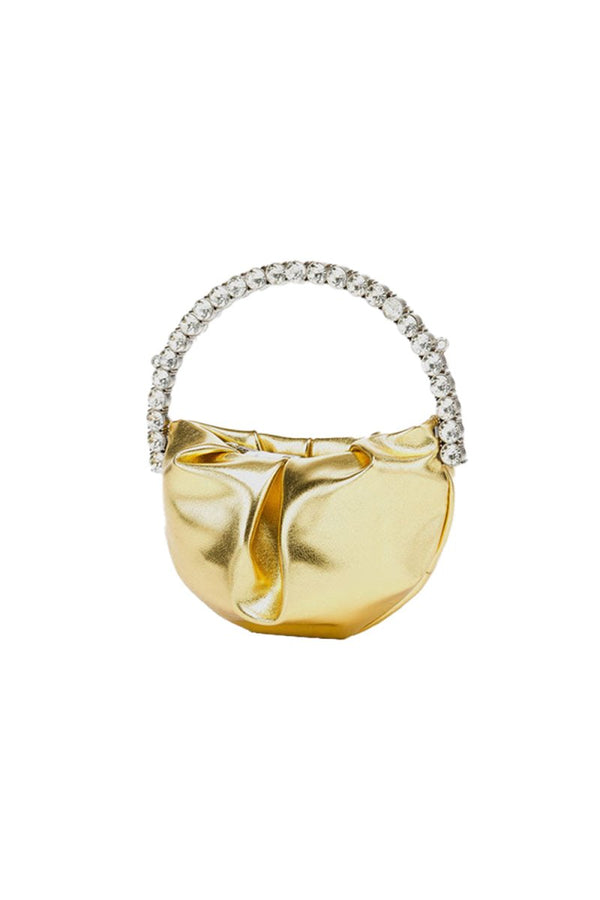 Women’s Rhinestone Handle Metallic Slouchy Evening Clutch Bags - KissProm