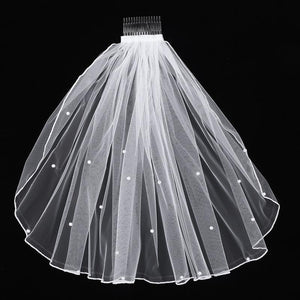 Elegant Pearl Wedding Veil with Comb - KissProm