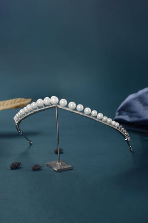 Women's Silver Zircon Pearl Crowns - KissProm