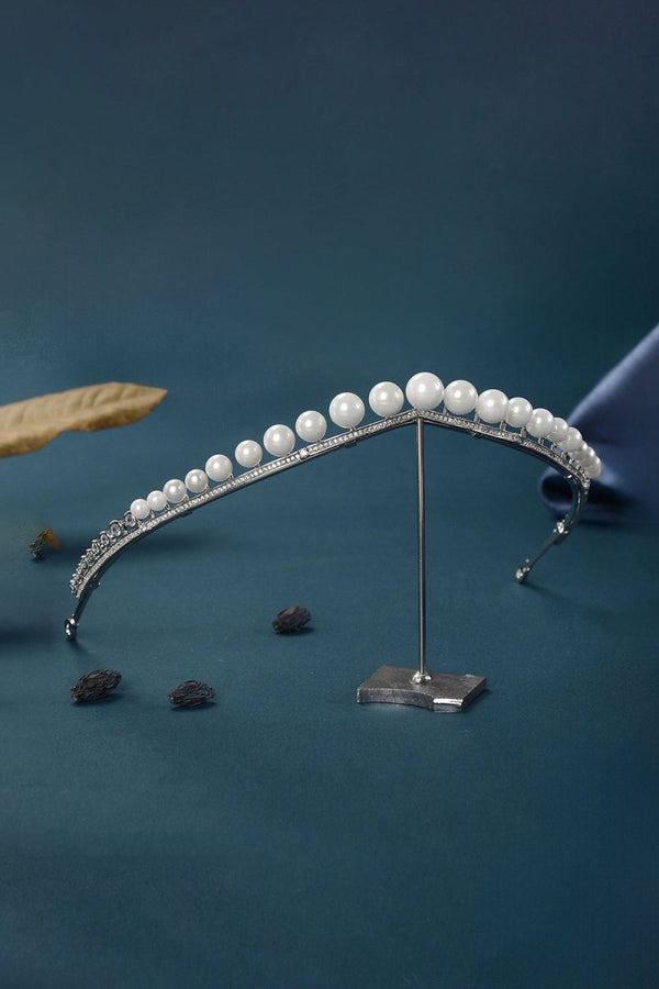 Women's Silver Zircon Pearl Crowns - KissProm