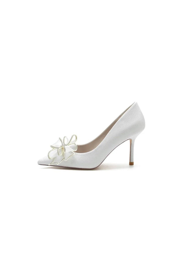 Women's Wedding Shoes Pointed Toe Stiletto Heels With Bow - KissProm