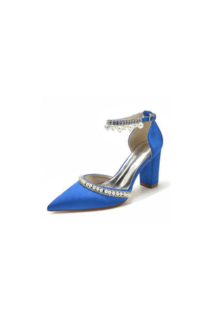 Women's Wedding Shoes Satin Block Heel Pearl Rhinestone Tassel Wedding Shoes - KissProm