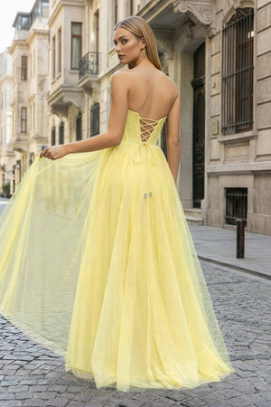 A - Line Sweetheart Beads Empire - Waist Sleeveless Prom Dress With Slit - KissProm