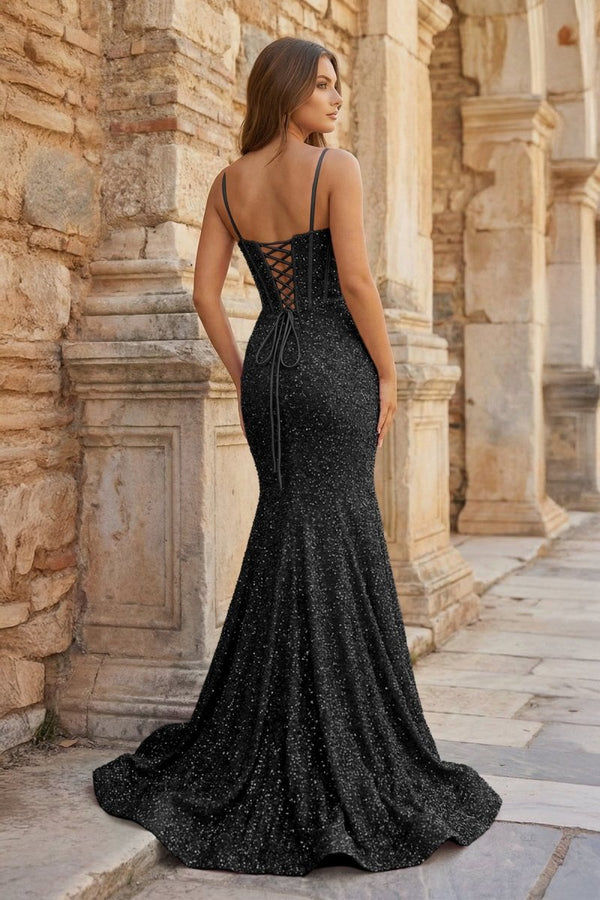 Mermaid Spaghetti Straps Sky Blue Sequins Prom Dresses - KissProm