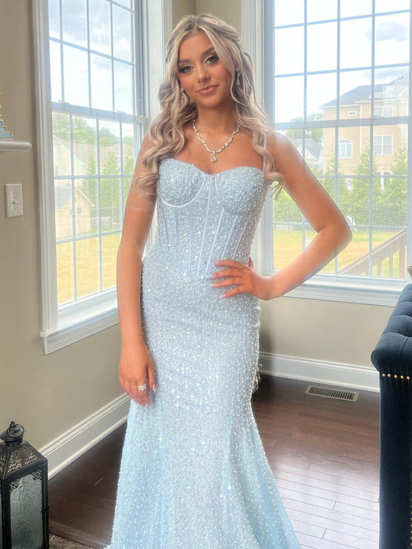 KissProm-Yoshi Mermaid Sweetheart Sky Blue Sequins Prom Dresses