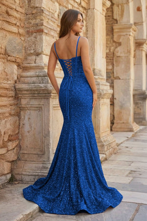 Mermaid Spaghetti Straps Sky Blue Sequins Prom Dresses - KissProm