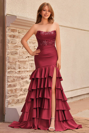 Charming Mermaid Strapless Pink Satin Long Prom Dresses with Appliques – Prom Dresses by KissProm | Available at KissProm
