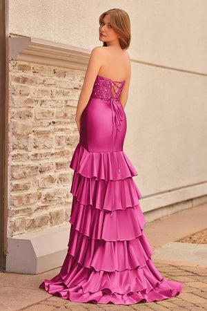 Charming Mermaid Strapless Pink Satin Long Prom Dresses with Appliques – Prom Dresses by KissProm | Available at KissProm