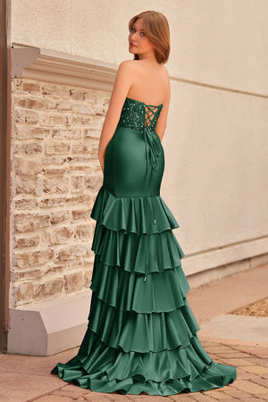 Charming Mermaid Strapless Pink Satin Long Prom Dresses with Appliques – Prom Dresses by KissProm | Available at KissProm