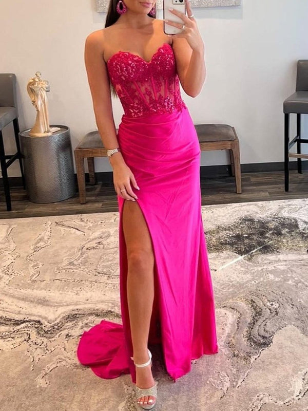 Sheath Strapless Sweetheart Long Prom Dress with Slit – Prom Dress by KissProm | Available at KissProm