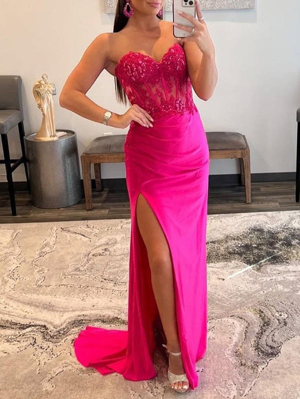 Sheath Strapless Sweetheart Long Prom Dress with Slit – Prom Dress by KissProm | Available at KissProm