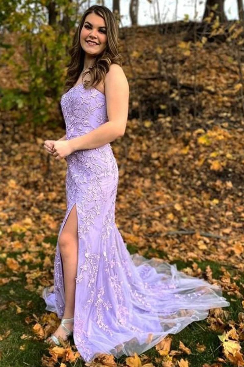 Mermaid Strapless Lace Long Prom Dress with Slit – Prom Dress by KissProm | Available at KissProm