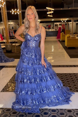 A Line Spaghetti Straps Tiered Lace Prom Dress – Prom Dress by KissProm | Available at KissProm