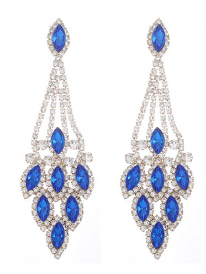 Blue Statement Rhinestones Tassel Long Earrings - KissProm