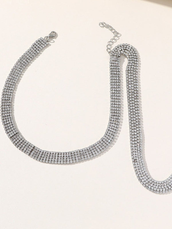 Silver Simple Tassel Rhinestones Necklace - KissProm