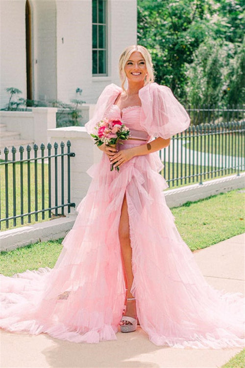Rosalina |A Line Tow - Piece Tulle Prom Dress with Slit - KissProm