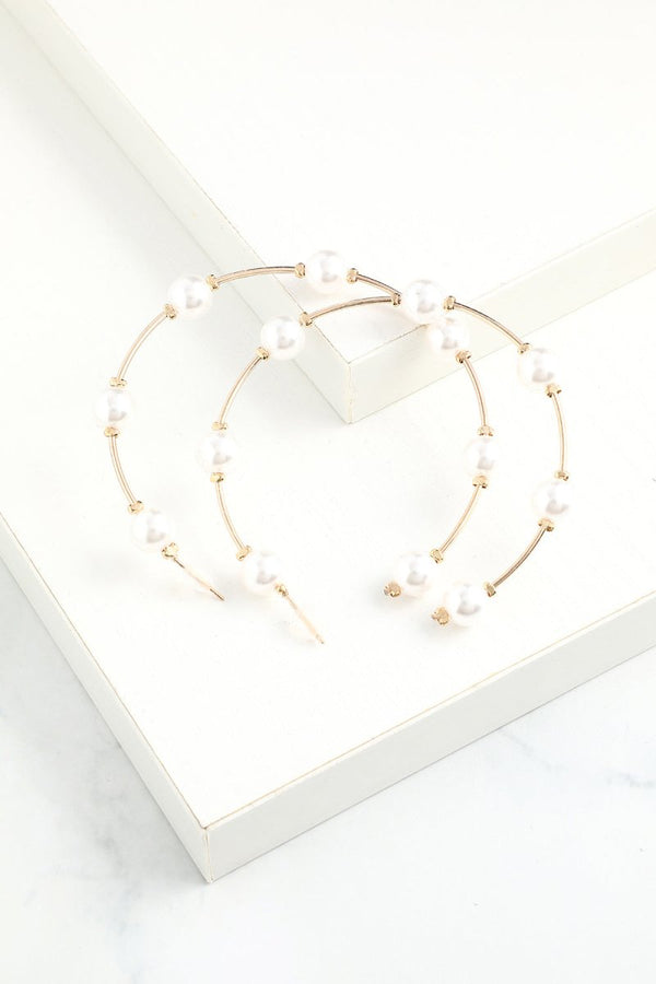 White Pearl Circle Earrings - KissProm