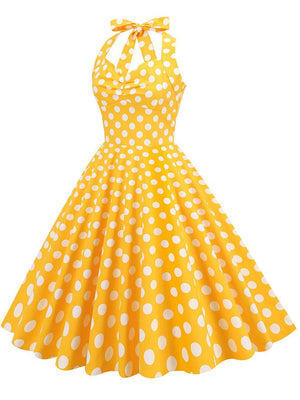 Red Polka Dots Halter Classis Style 1950S Dress