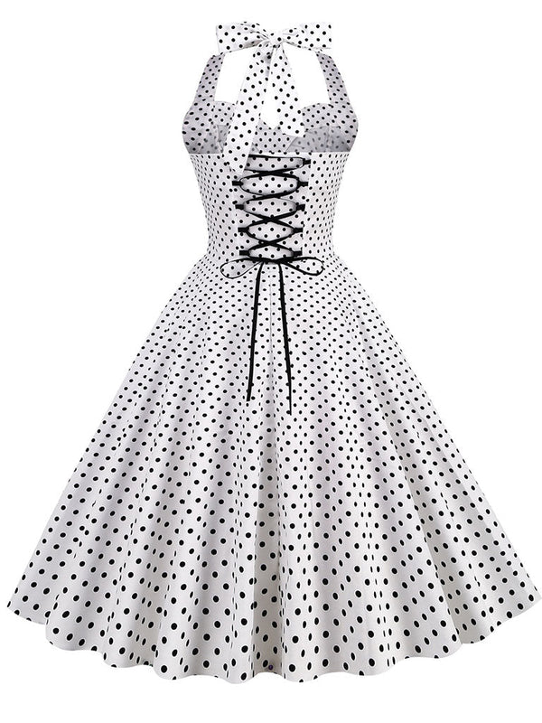 Red Polka Dots Halter Classis Style 1950S Dress