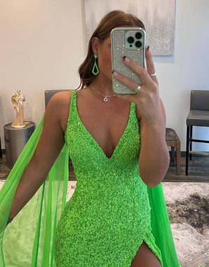Lorelai |Mermaid V Neck Sequin Prom Dress with Slit - KissProm