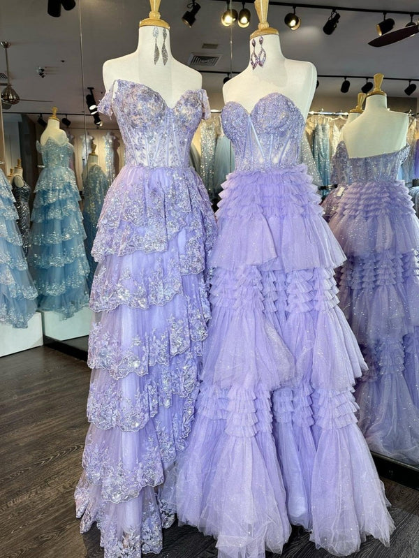Adelyn |A-Line Sweetheart Tiered Long Tulle Prom Dress