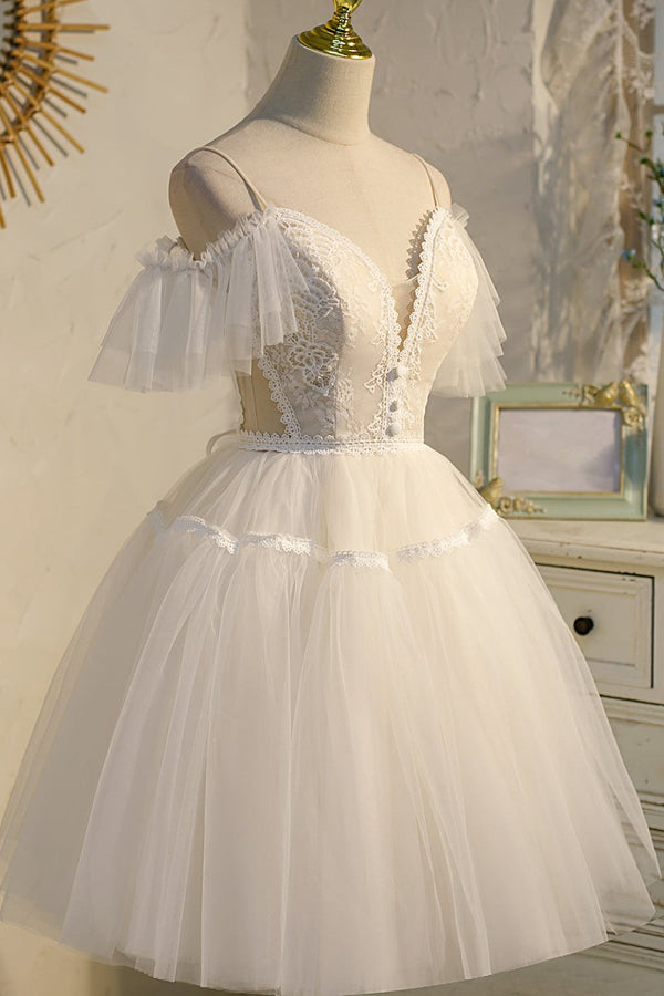 Maggie |A-line V Neck Spaghetti Straps Tulle Homecoming Dress