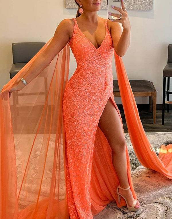 Lorelai |Mermaid V Neck Sequin Prom Dress with Slit - KissProm