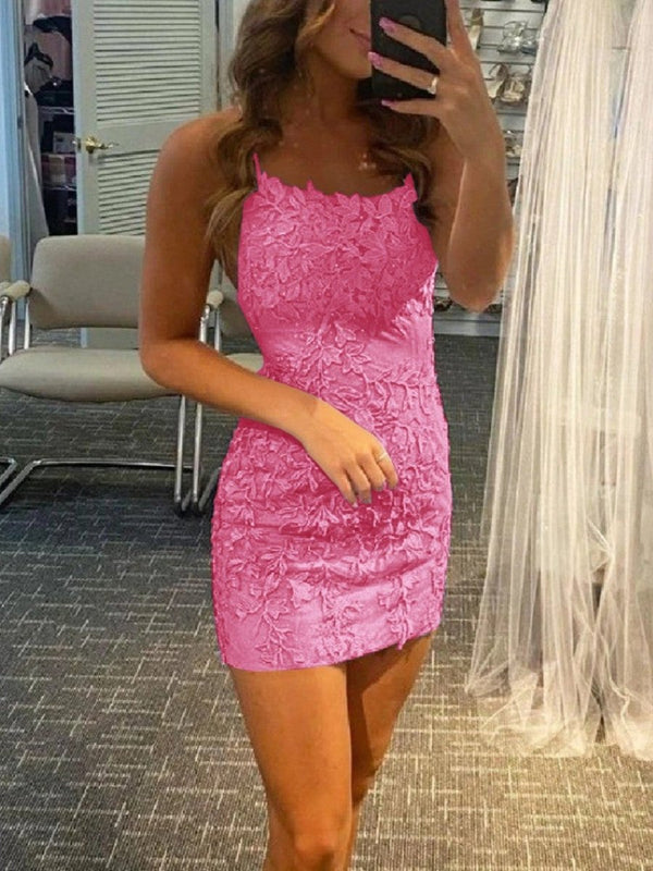 Amari |Sheath Spaghetti Straps Lace Short Homecoming & Cocktail Dresses – Homecoming Dress by KissProm | Available at KissProm