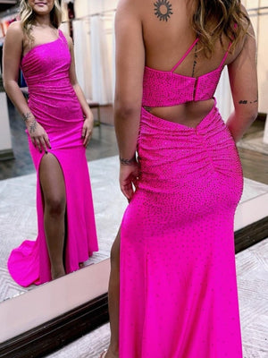 Mermaid One Shoulder Beaded Jersey Prom Dress with Slit – Prom Dress by KissProm | Available at KissProm