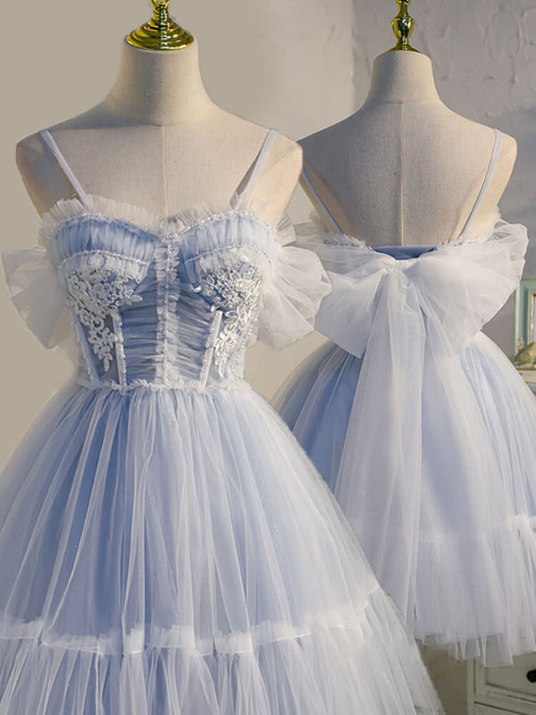 Rosa | Spaghetti Straps Tulle Lace Appliques  Short Prom Dresses With Bow