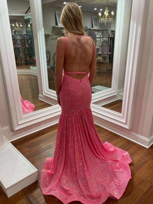 Amaris |Mermaid Orange V Neck Sequins Prom Dress - KissProm