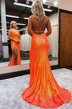 Mermaid V Neck Sequins Prom Dress with Slit – Prom Dress by KissProm | Available at KissProm