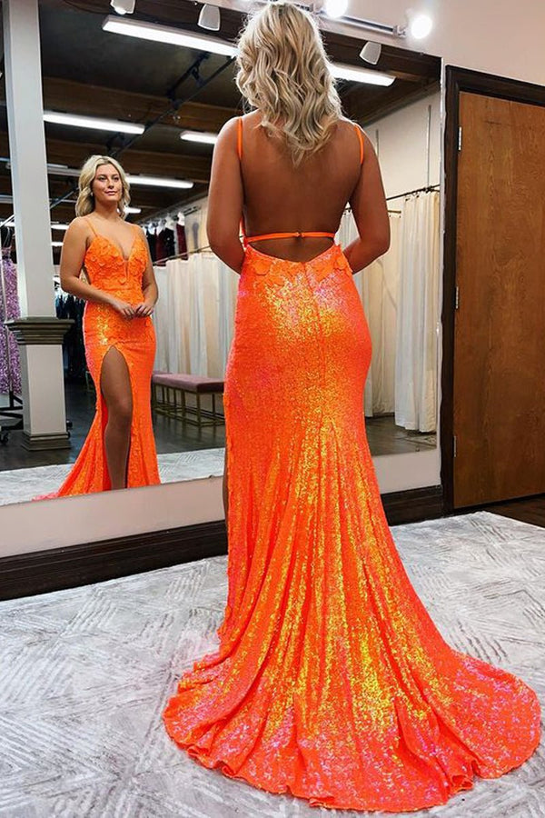 Mermaid V Neck Sequins Prom Dress with Slit – Prom Dress by KissProm | Available at KissProm