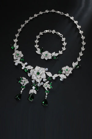 Royal Blue Flower Bracelet Necklace Jewelry Set - KissProm