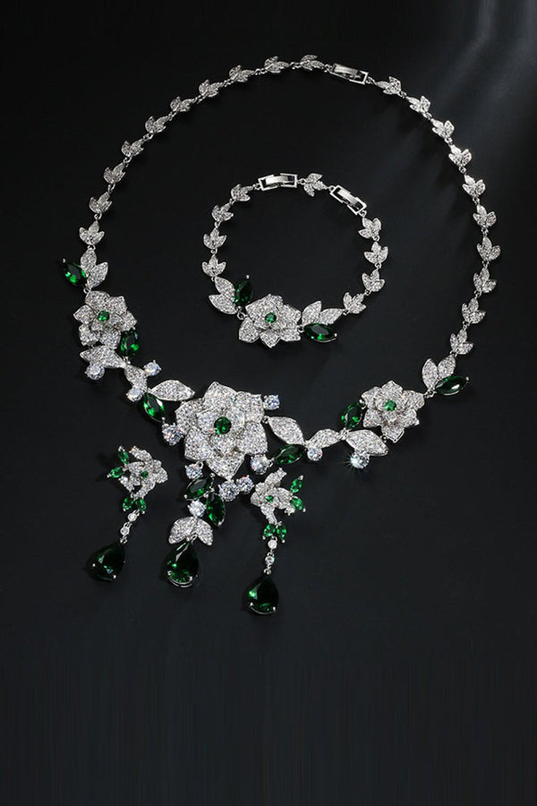 Royal Blue Flower Bracelet Necklace Jewelry Set - KissProm