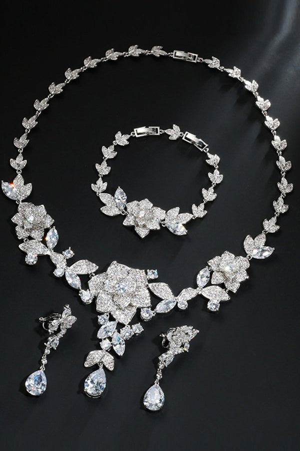 Royal Blue Flower Bracelet Necklace Jewelry Set - KissProm