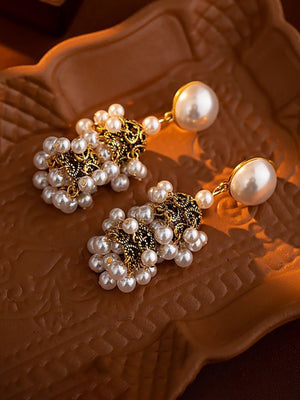 Golden Vintage Dangle Tassel Pearl Earrings - KissProm