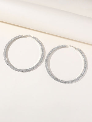 Silver Rhinestones Simple Big Hoop Earrings - KissProm