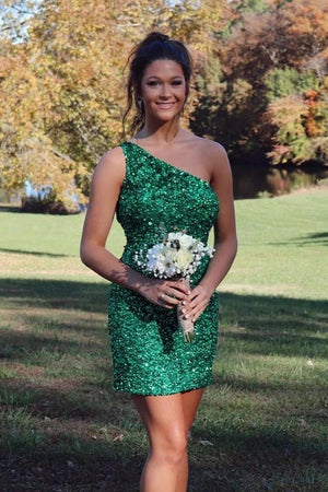 One Shoulder Sequins Short Homecoming Dresses - KissProm