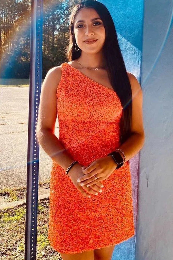 One Shoulder Sequins Short Homecoming Dresses - KissProm