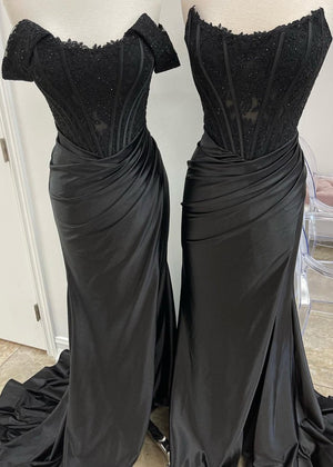 Mermaid Off the Shoulder Satin Prom Dress with Slit – Prom Dress by KissProm | Available at KissProm