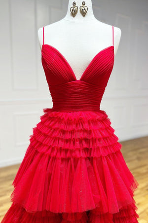 Tulle Deep V Neck Spaghetti Straps Long Prom Dress – Prom Dress by KissProm | Available at KissProm