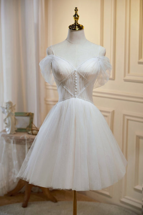 Sama |Ivory A-line V Neck Tulle Homecoming Dresses